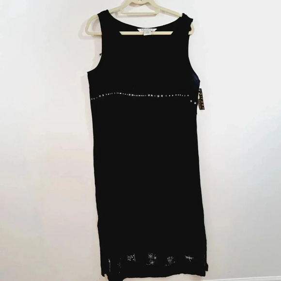 Uniform John Paul Richard Sandwashed Linen Dress Long Maxi Black Sleeveless Size - Picture 1 of 14